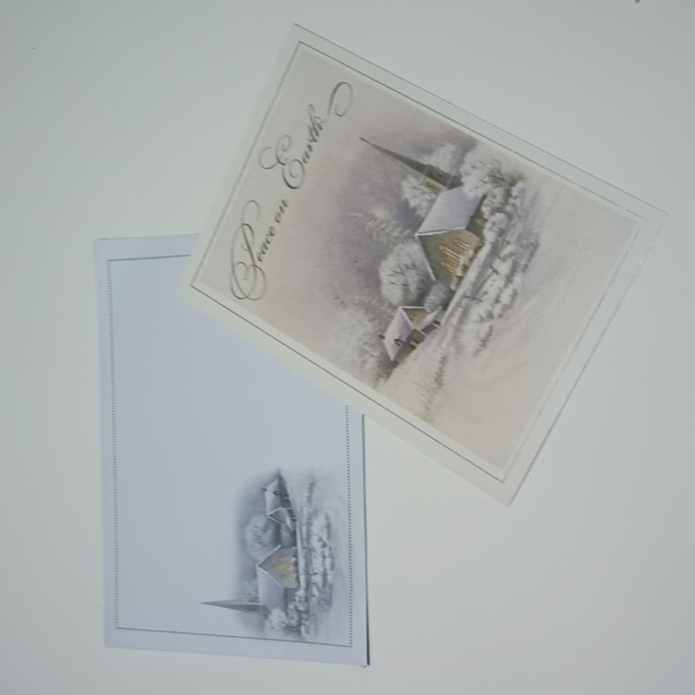 $2 Add-on Foil Snowy Church Scene Nonreligious Christmas Card & Envelope Silver